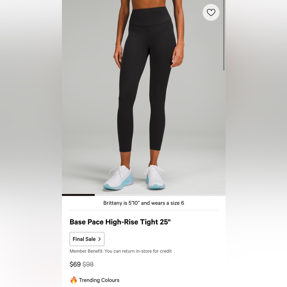 Lululemon Base Pace Black High-Rise Tights size 6